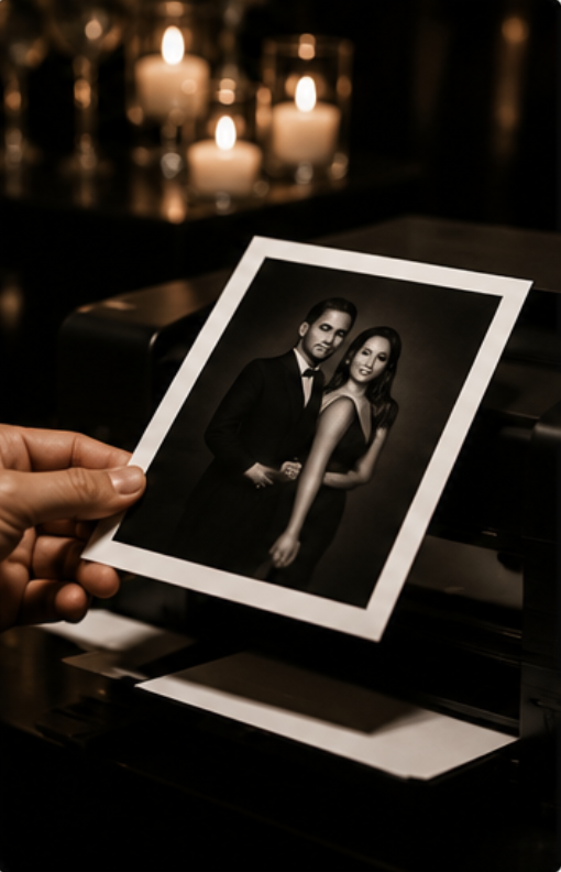 A printed portrait being held